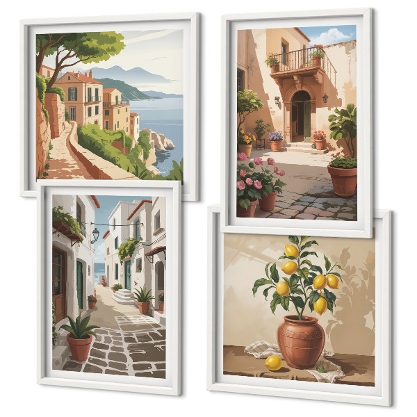 Multi-piece wall decor set Streets, houses, plants, pots