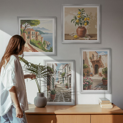 Multi-piece wall decor set Streets, houses, plants, pots