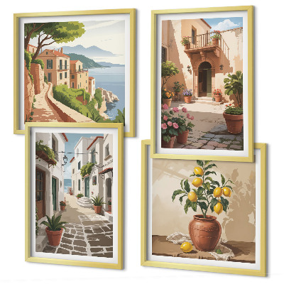 Multi-piece wall decor set Streets, houses, plants, pots