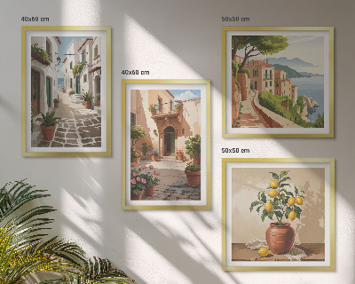 Multi-piece wall decor set Streets, houses, plants, pots