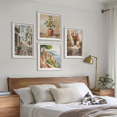 Multi-piece wall decor set Streets, houses, plants, pots