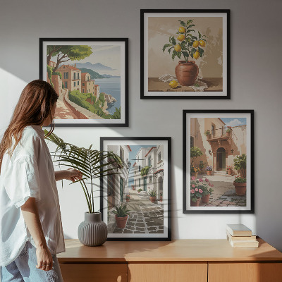 Multi-piece wall decor set Streets, houses, plants, pots