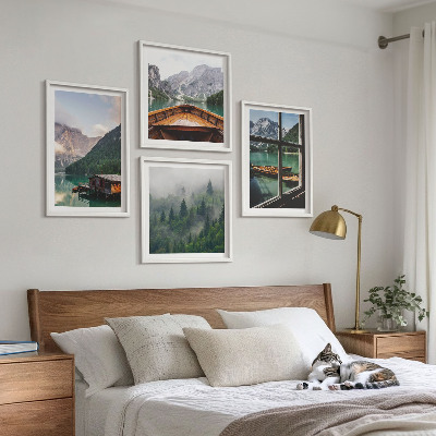 Wall art set Mountain lake Łódź cottages