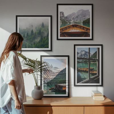 Wall art set Mountain lake Łódź cottages