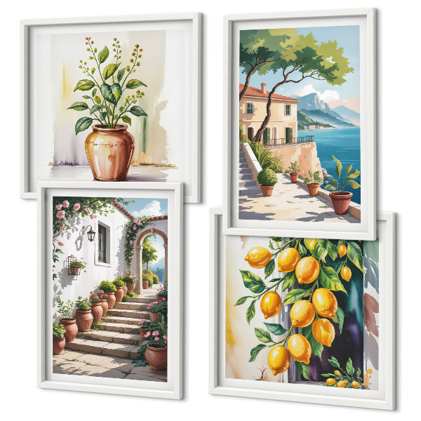 Wall art set Lemon seaside flowers