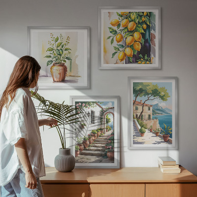 Wall art set Lemon seaside flowers
