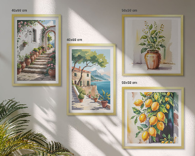 Wall art set Lemon seaside flowers