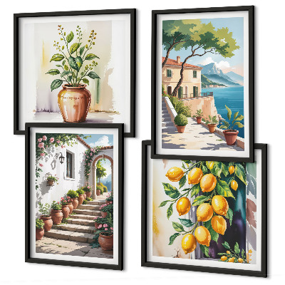 Wall art set Lemon seaside flowers