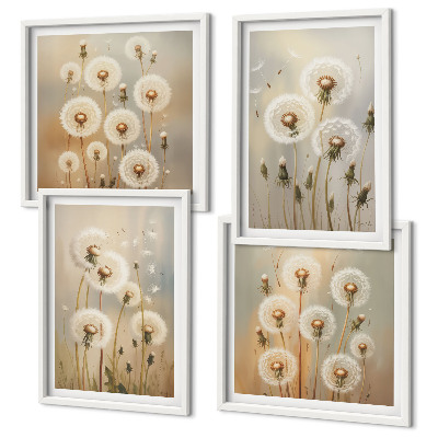 Set of 4 wall art pieces White dandelions on a light background