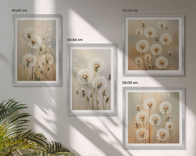 Set of 4 wall art pieces White dandelions on a light background
