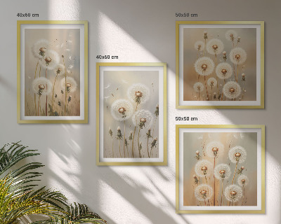 Set of 4 wall art pieces White dandelions on a light background