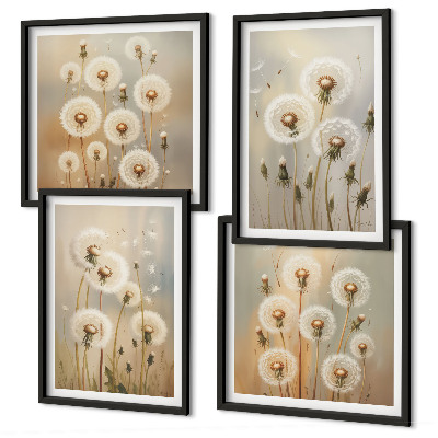 Set of 4 wall art pieces White dandelions on a light background