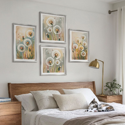 Wall art set Dandelion flowers pastel grasses