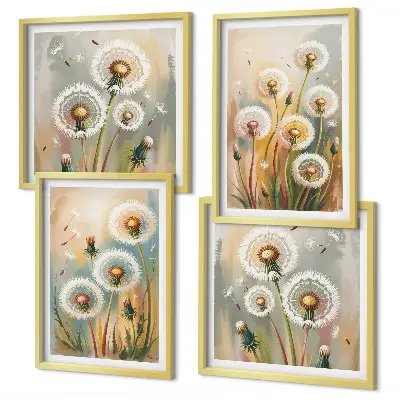 Wall art set dandelion flowers with pastel grasses