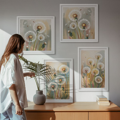 Wall art set Dandelion flowers pastel grasses
