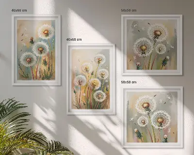 Wall art set dandelion flowers with pastel grasses