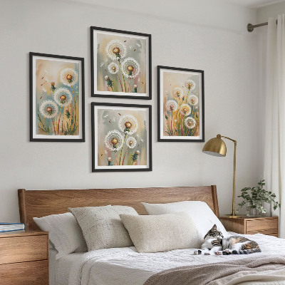 Wall art set Dandelion flowers pastel grasses
