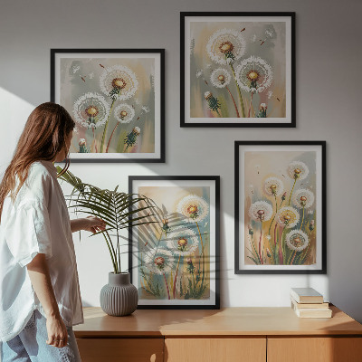 Wall art set Dandelion flowers pastel grasses