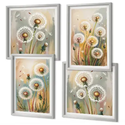 Wall art set dandelion flowers with pastel grasses