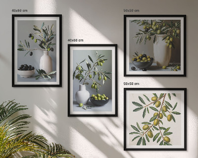 Set of 4 wall art pieces Olives in vases in subdued colors