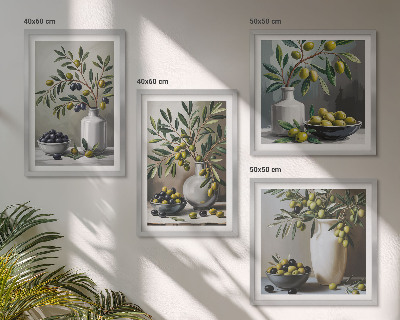 Wall art set Olives in ceramic gray
