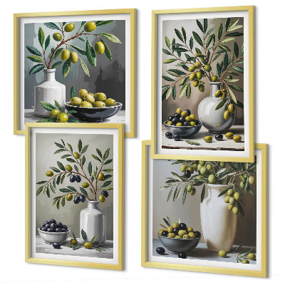 Wall art set Olives in ceramic gray