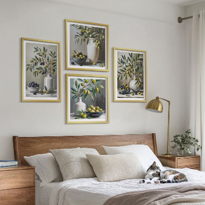 Wall art set Olives in ceramic gray