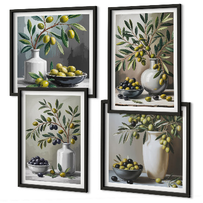 Wall art set Olives in ceramic gray