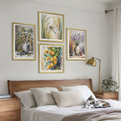 Set of 4 wall art pieces Olive flowers in vases nature