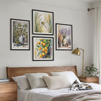 Set of 4 wall art pieces Olive flowers in vases nature
