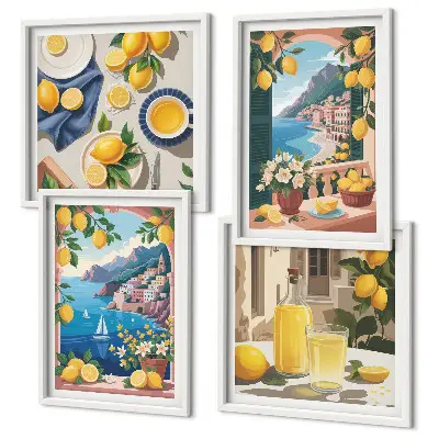 Multi-piece wall decor set sea window with Italian lemons