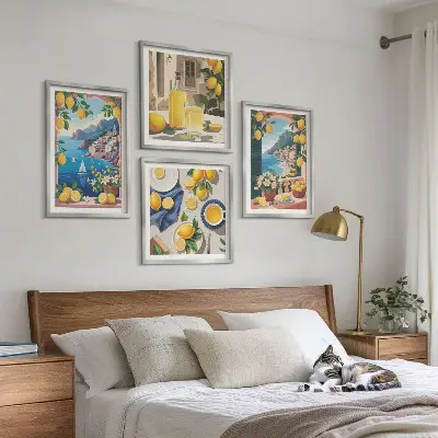 Multi-piece wall decor set sea window with Italian lemons