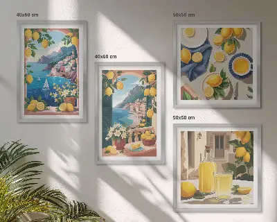 Multi-piece wall decor set sea window with Italian lemons