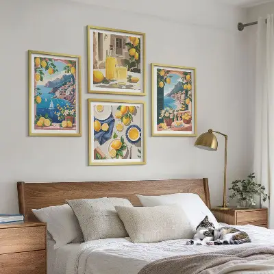 Multi-piece wall decor set sea window with Italian lemons