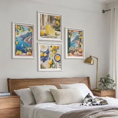 Multi-piece wall decor set sea window with Italian lemons