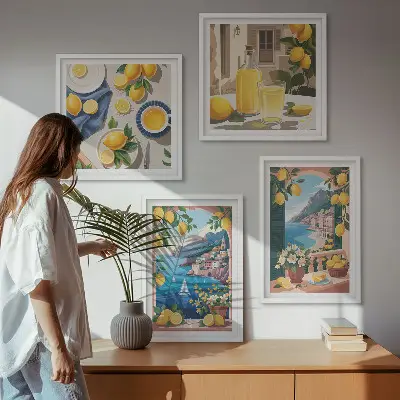 Multi-piece wall decor set sea window with Italian lemons