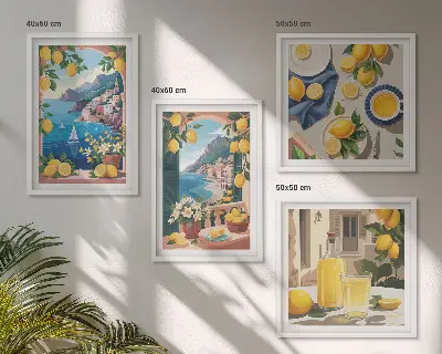 Multi-piece wall decor set sea window with Italian lemons