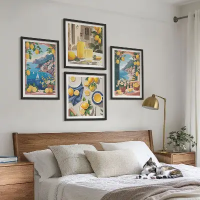 Multi-piece wall decor set sea window with Italian lemons