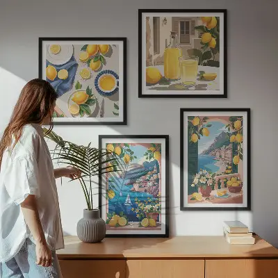 Multi-piece wall decor set sea window with Italian lemons