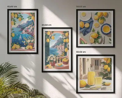 Multi-piece wall decor set sea window with Italian lemons
