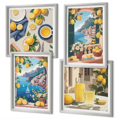 Multi-piece wall decor set sea window with Italian lemons