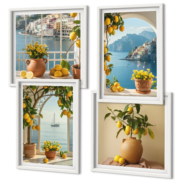 Set of 4 wall art pieces Sea town lemons flowers