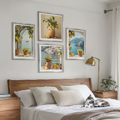 Set of 4 wall art pieces Sea town lemons flowers