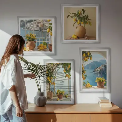 Sea Town Lemons and Flowers Wall Art set of 4 pieces