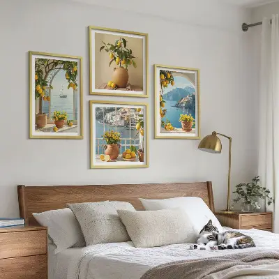 Sea Town Lemons and Flowers Wall Art set of 4 pieces