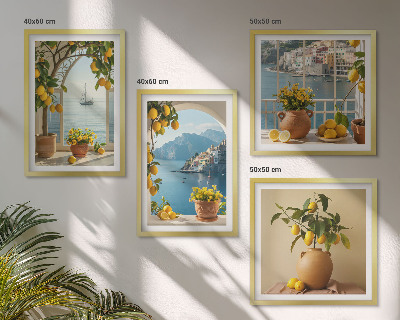 Set of 4 wall art pieces Sea town lemons flowers