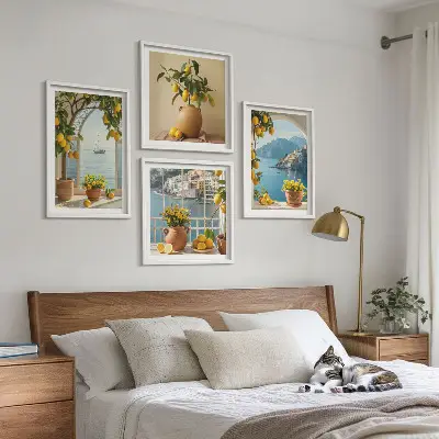 Sea Town Lemons and Flowers Wall Art set of 4 pieces