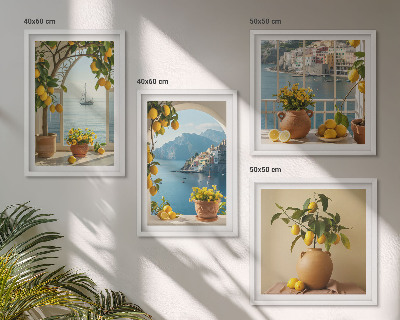 Set of 4 wall art pieces Sea town lemons flowers