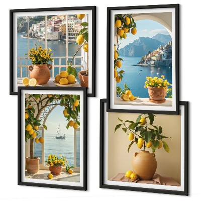 Set of 4 wall art pieces Sea town lemons flowers