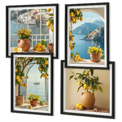 Sea Town Lemons and Flowers Wall Art set of 4 pieces
